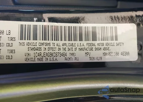 2019 Jeep Grand Cherokee Altitude 4X2 z USA, uszkodzony, nr VIN 1C4RJEAG9KC673464